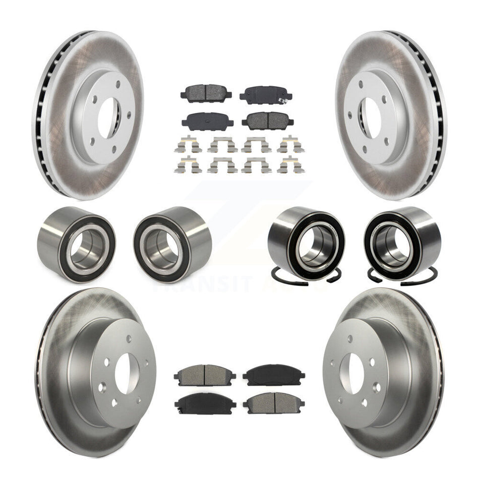 Front Rear Wheel Bearings Coated Disc Brake Rotors And Semi-Metallic Pads Kit (10Pc) For Nissan X-Trail KBB-108279