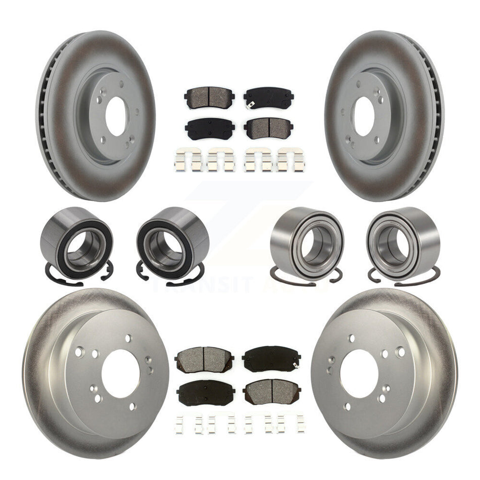 Front Rear Wheel Bearings Coated Disc Brake Rotors And Semi-Metallic Pads Kit (10Pc) For Hyundai Tucson Kia Sportage AWD KBB-108294