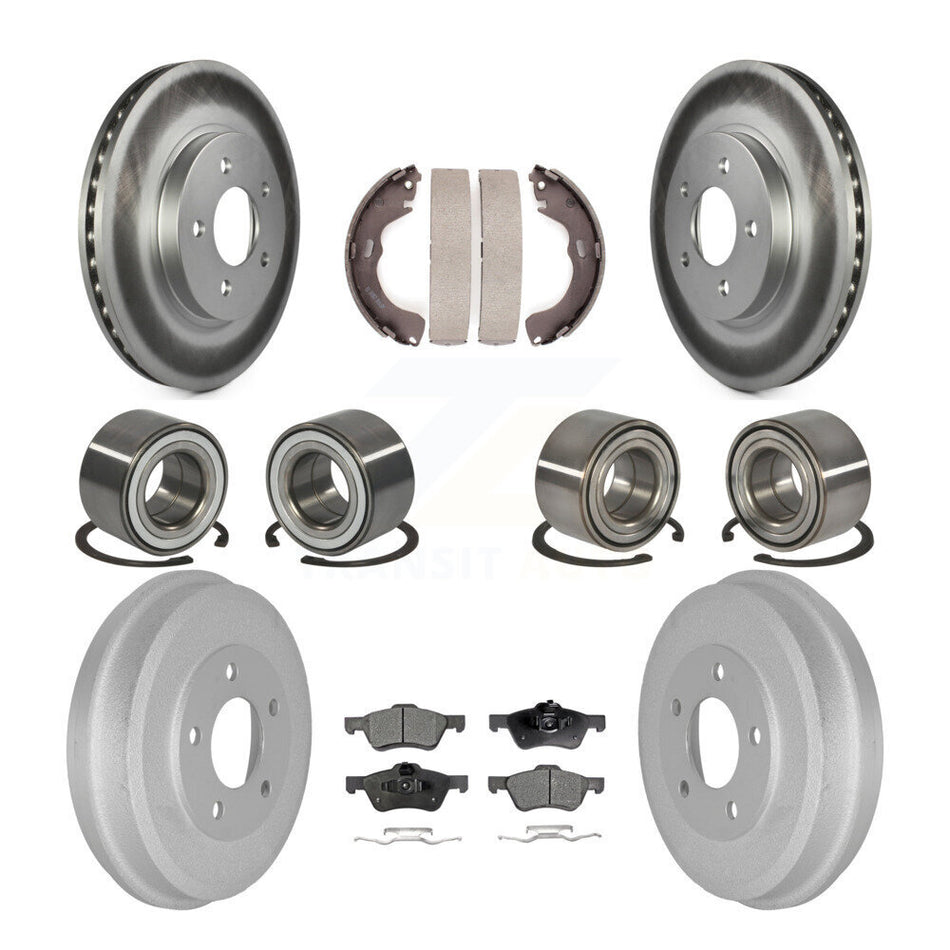 Front Rear Wheel Bearings Coated Disc Brake Rotors And Ceramic Pads Shoes Kit (10Pc) For Ford Escape Mercury Mariner Mazda Tribute KBB-108301