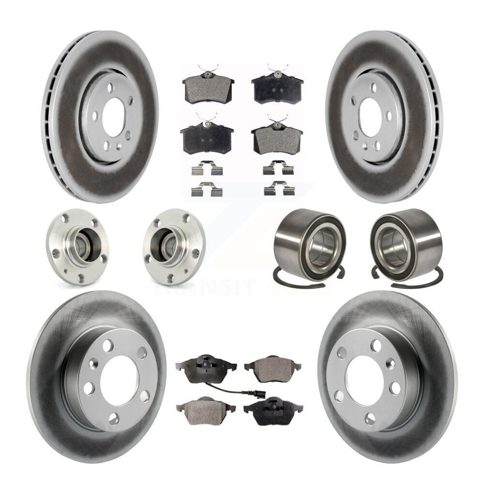 Front Rear Wheel Hub Bearings Assembly Coated Disc Brake Rotors And Ceramic Pads Kit (10Pc) For 2007-2010 Volkswagen Beetle With 288mm Diameter Rotor KBB-108304