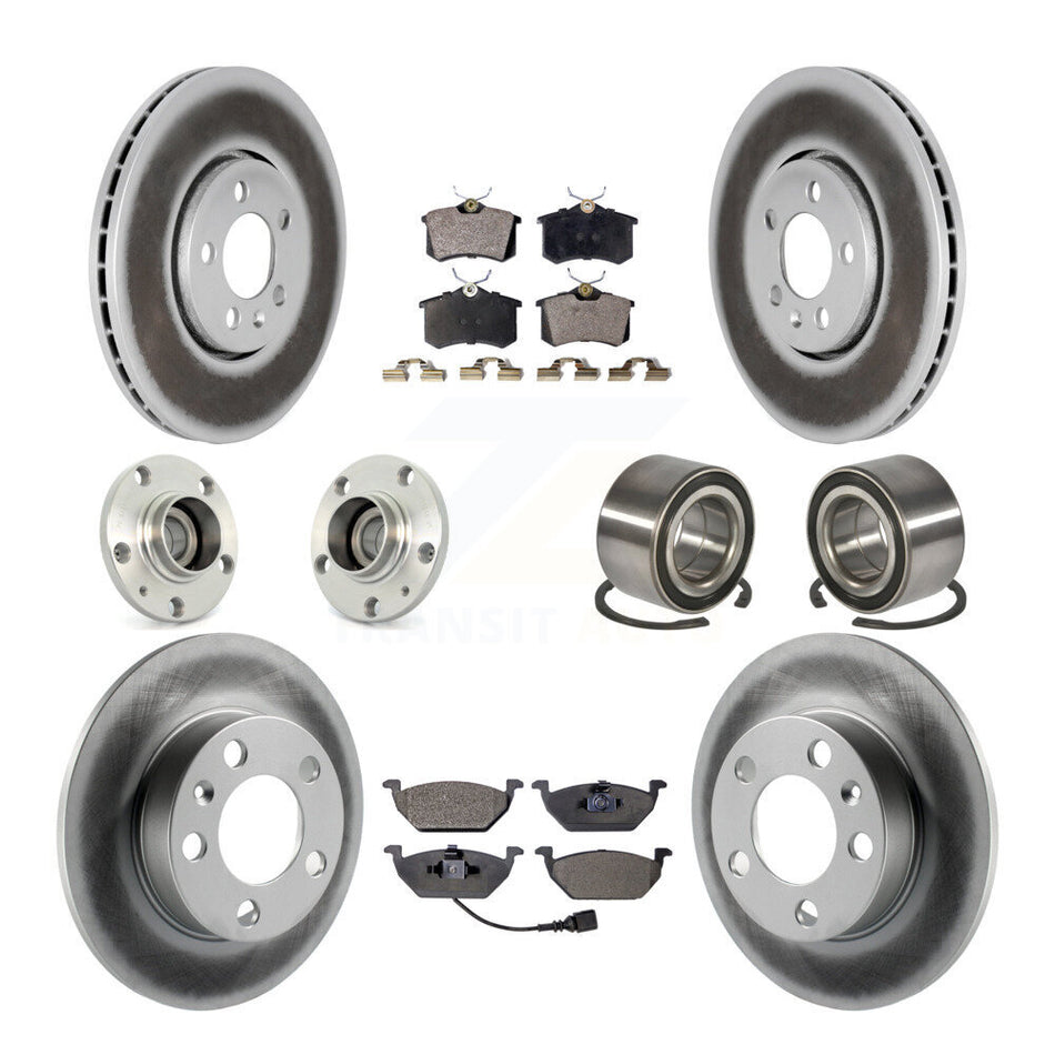 Front Rear Wheel Hub Bearings Assembly Coated Disc Brake Rotors And Ceramic Pads Kit (10Pc) For 2000-2001 Volkswagen Golf 2.0L With 288mm Diameter Rotor KBB-108306