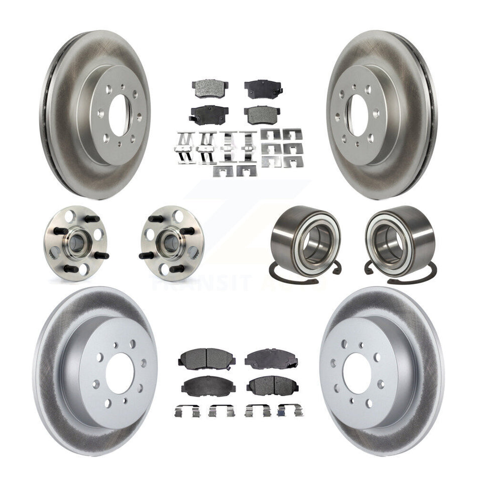 Front Rear Wheel Hub Bearings Assembly Coated Disc Brake Rotors And Ceramic Pads Kit (10Pc) For 2001-2005 Acura EL KBB-108308
