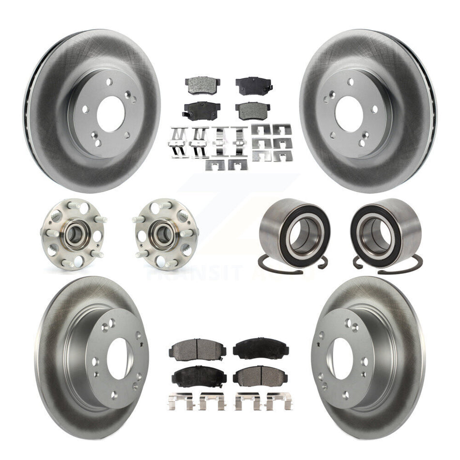 Front Rear Wheel Hub Bearings Assembly Coated Disc Brake Rotors And Ceramic Pads Kit (10Pc) For Honda Accord KBB-108327