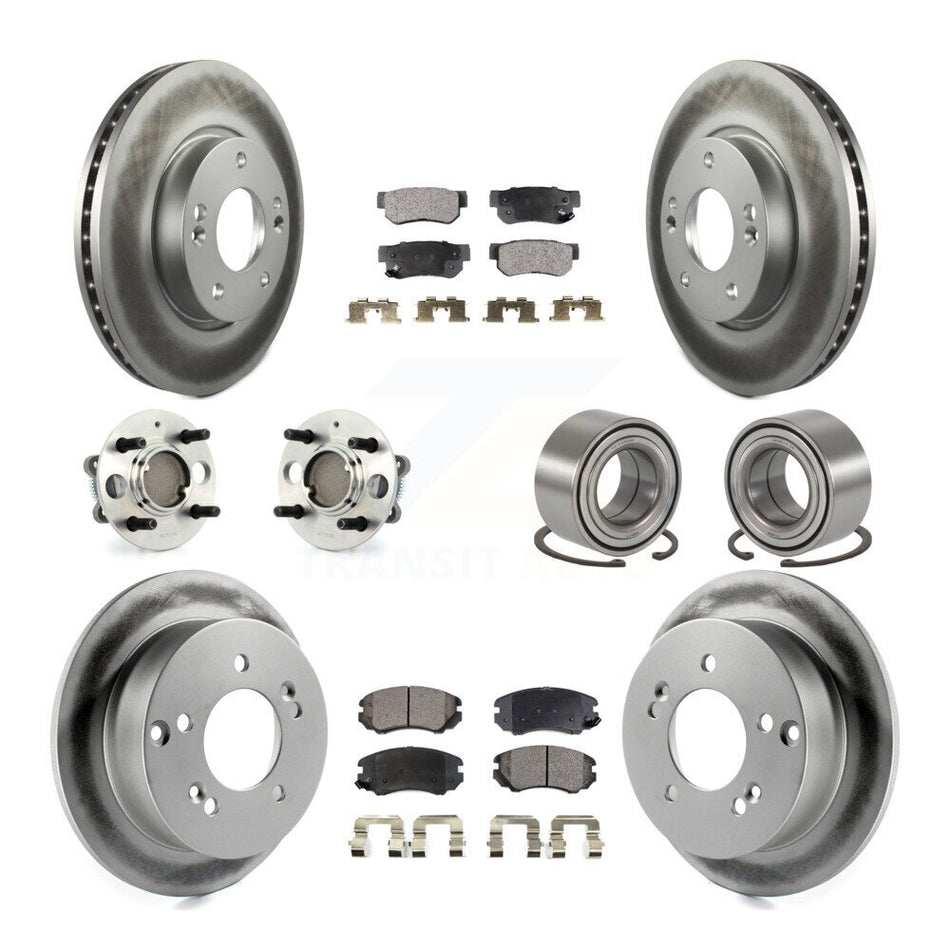 Front Rear Wheel Hub Bearings Assembly Coated Disc Brake Rotors And Ceramic Pads Kit (10Pc) For 2005 Hyundai Sonata 4-Wheel ABS From 03 01 05 KBB-108331