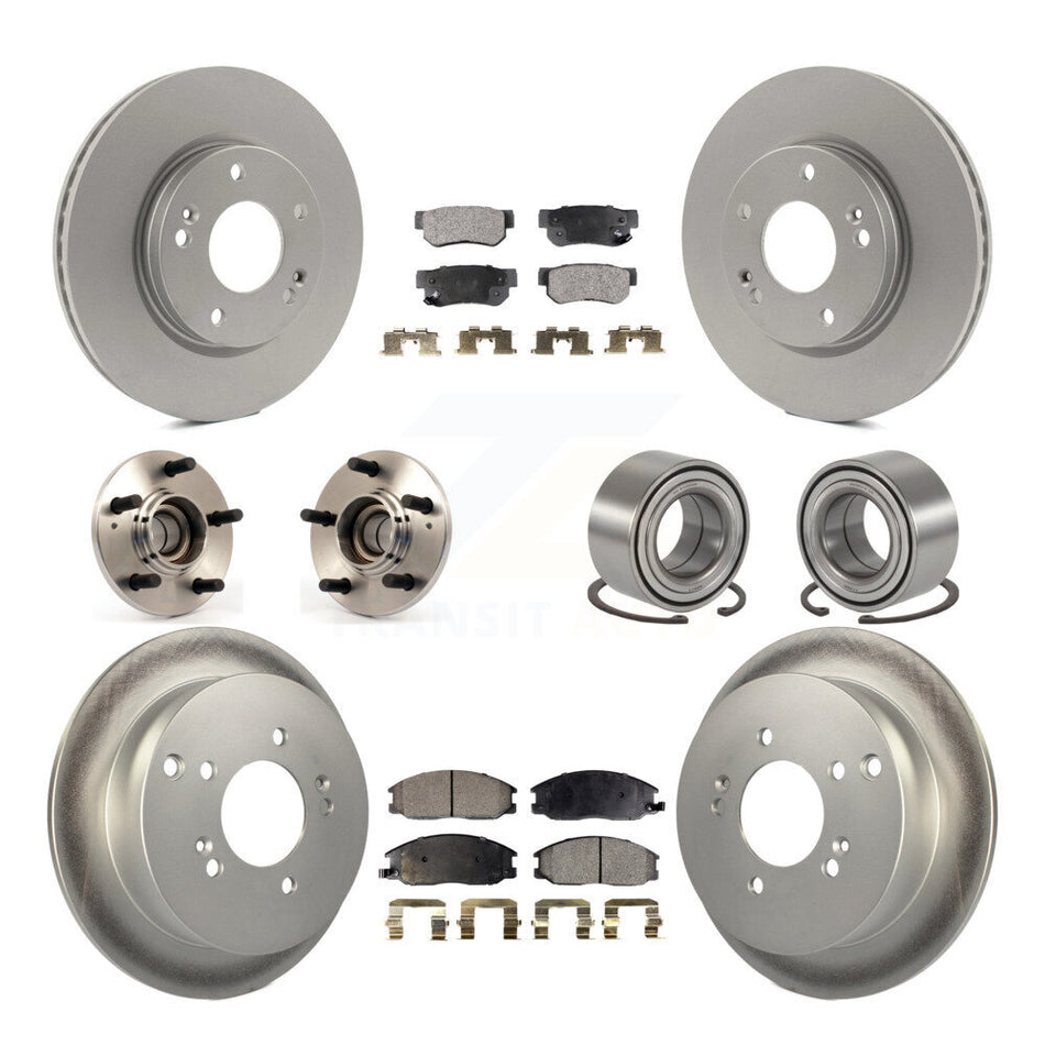 Front Rear Wheel Hub Bearings Assembly Coated Disc Brake Rotors And Ceramic Pads Kit (10Pc) For 2001-2006 Hyundai Santa Fe FWD with Non-ABS With 276mm Diameter Rotor KBB-108348