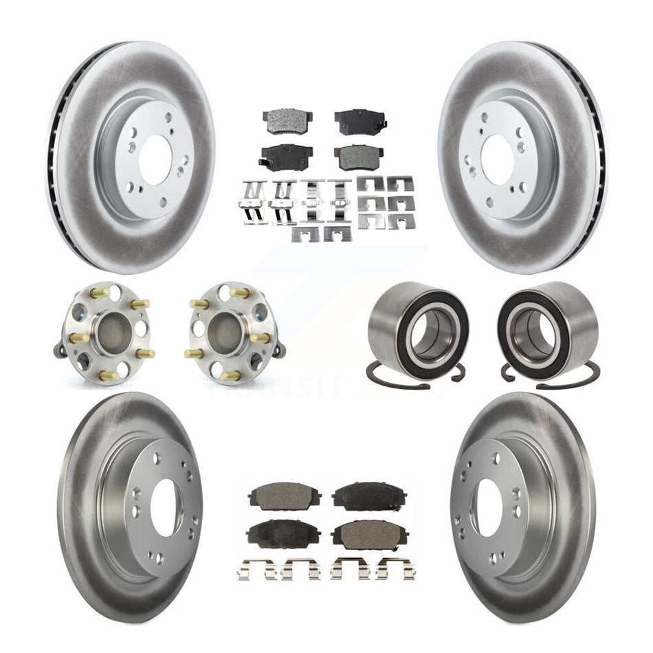 Front Rear Wheel Hub Bearings Assembly Coated Disc Brake Rotors And Ceramic Pads Kit (10Pc) For Honda Civic Acura CSX KBB-108357