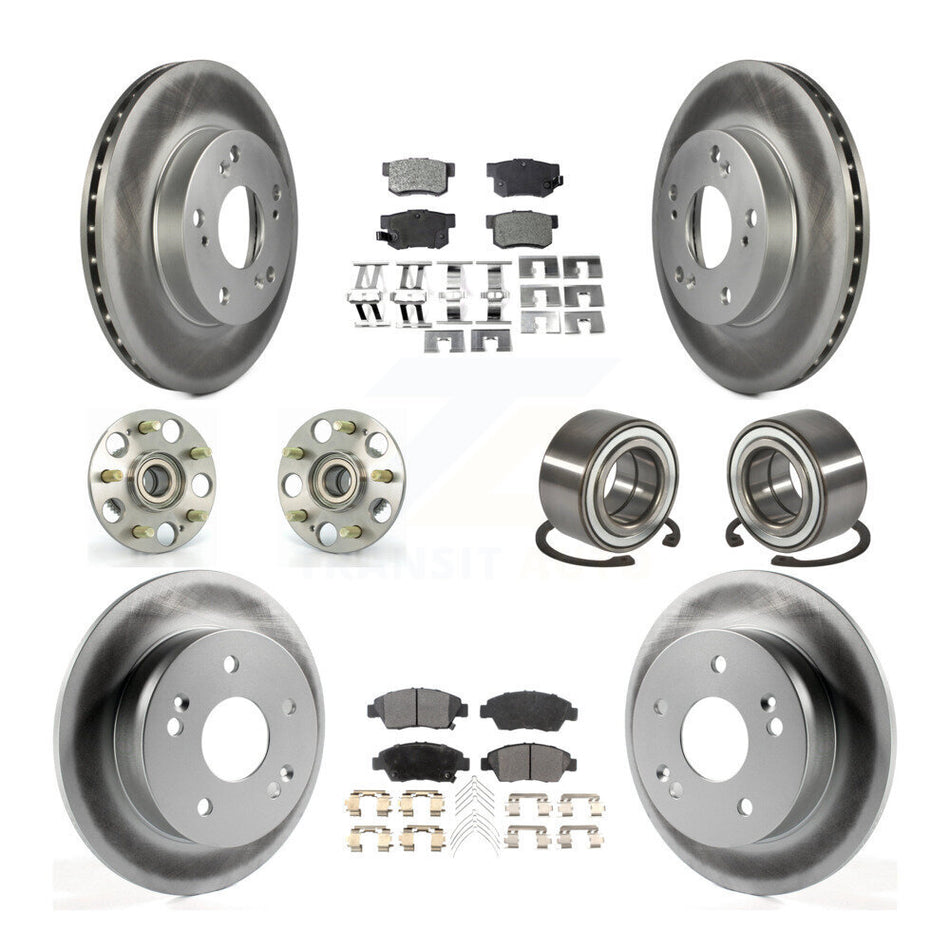 Front Rear Wheel Hub Bearings Assembly Coated Disc Brake Rotors And Ceramic Pads Kit (10Pc) For 2004 Honda Civic SiR KBB-108362
