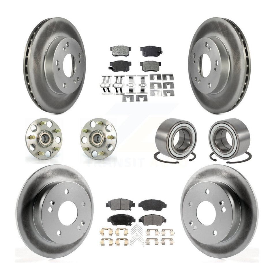 Front Rear Wheel Hub Bearings Assembly Coated Disc Brake Rotors And Ceramic Pads Kit (10Pc) For Honda Civic Acura RSX KBB-108363
