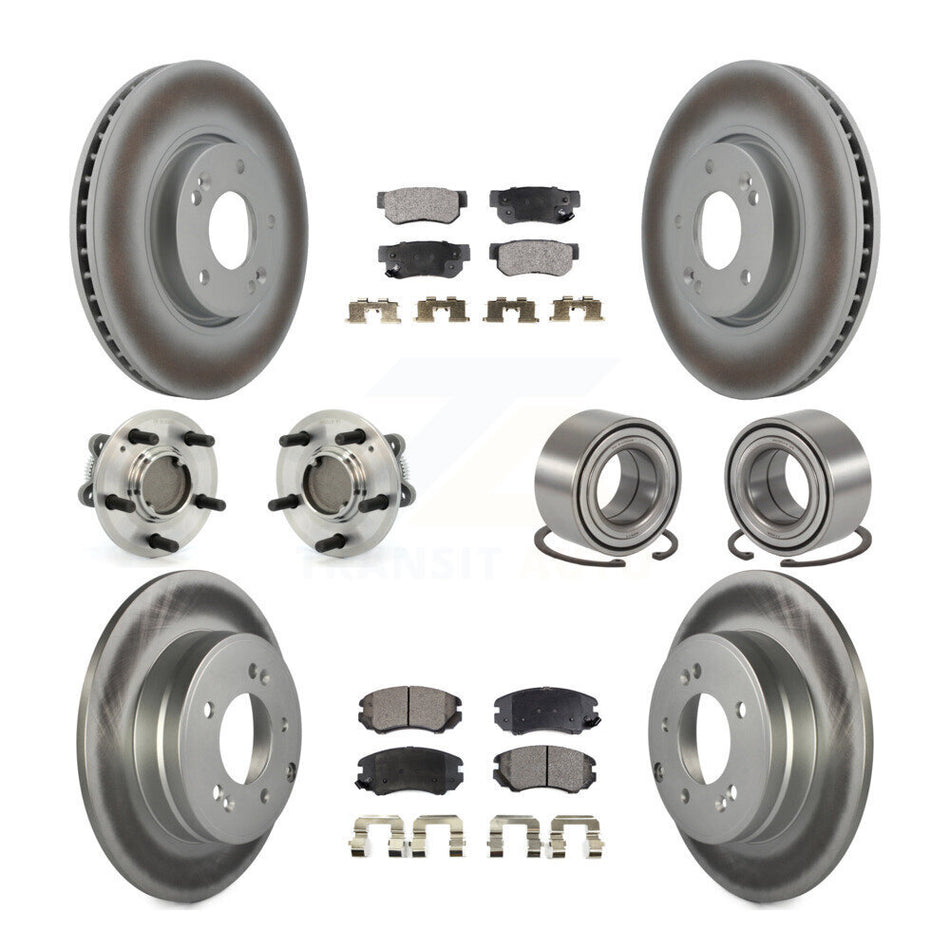 Front Rear Wheel Hub Bearings Assembly Coated Disc Brake Rotors And Ceramic Pads Kit (10Pc) For Hyundai Sonata 3.3L KBB-108368