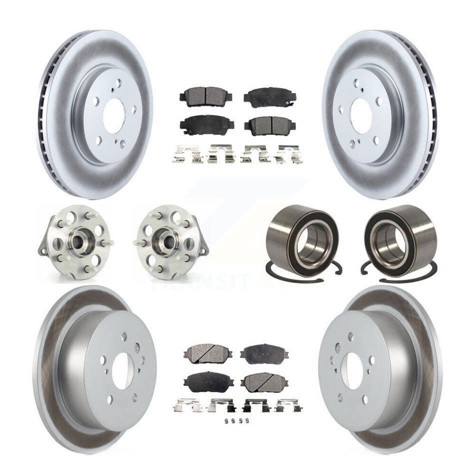 Front Rear Wheel Hub Bearings Assembly Coated Disc Brake Rotors And Ceramic Pads Kit (10Pc) For 2004-2010 Toyota Sienna AWD KBB-108378