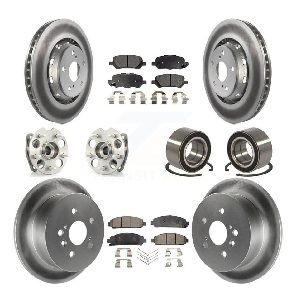 Front Rear Wheel Hub Bearings Assembly Coated Disc Brake Rotors And Ceramic Pads Kit (10Pc) For 2009-2016 Toyota Venza AWD KBB-108382