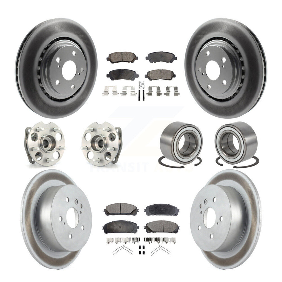 Front Rear Wheel Hub Bearings Assembly Coated Disc Brake Rotors And Ceramic Pads Kit (10Pc) For 2008-2013 Toyota Highlander AWD KBB-108383