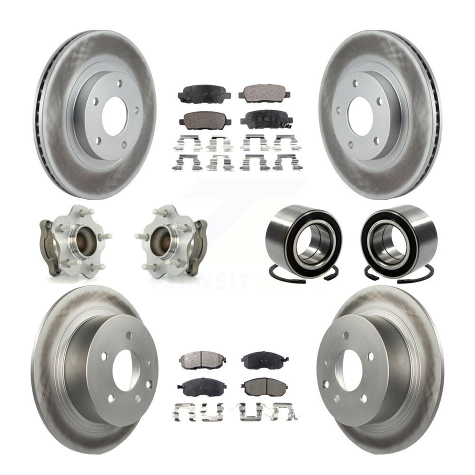 Front Rear Wheel Hub Bearings Assembly Coated Disc Brake Rotors And Ceramic Pads Kit (10Pc) For Nissan Altima KBB-108384