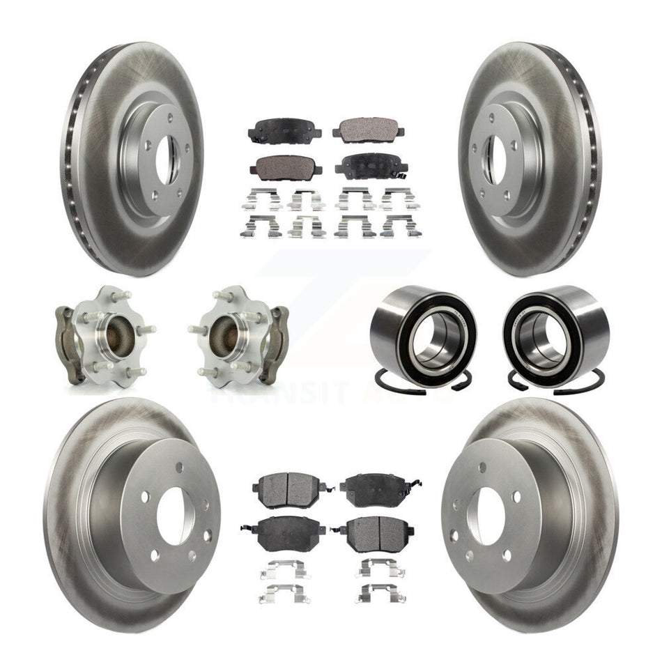 Front Rear Wheel Hub Bearings Assembly Coated Disc Brake Rotors And Ceramic Pads Kit (10Pc) For Nissan Altima Maxima KBB-108385