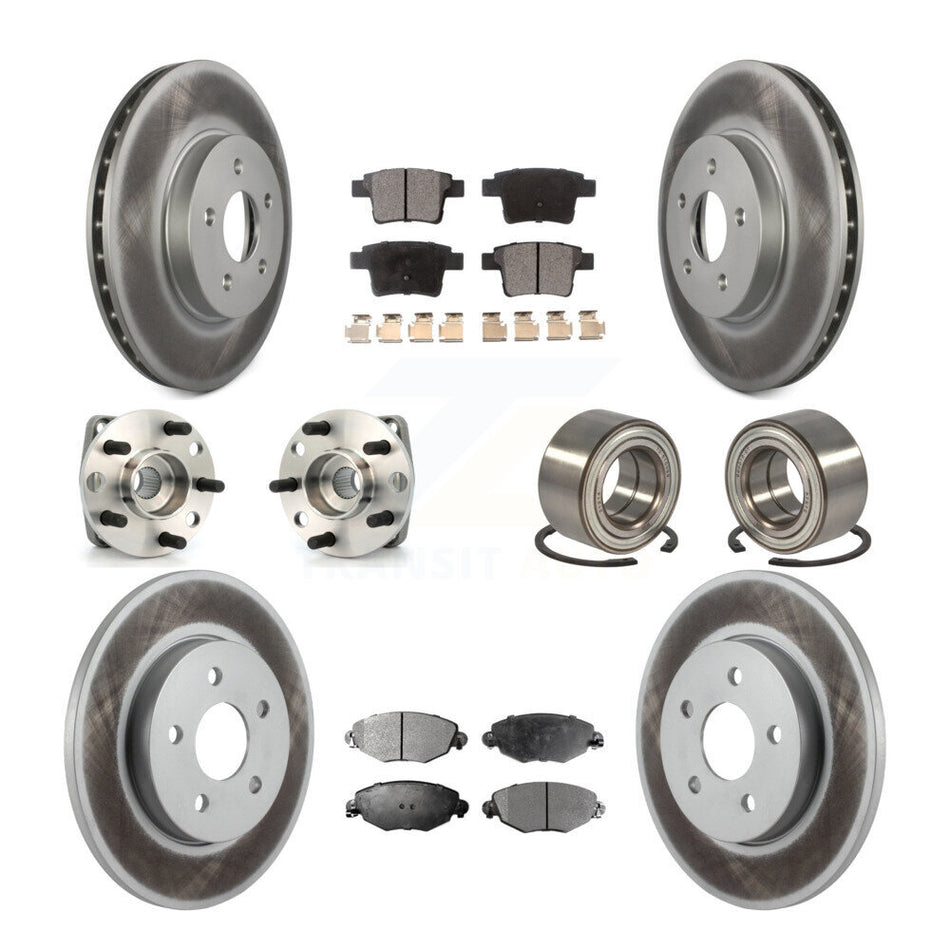 Front Rear Wheel Hub Bearings Assembly Coated Disc Brake Rotors And Ceramic Pads Kit (10Pc) For 2006-2008 Jaguar X-Type KBB-108390