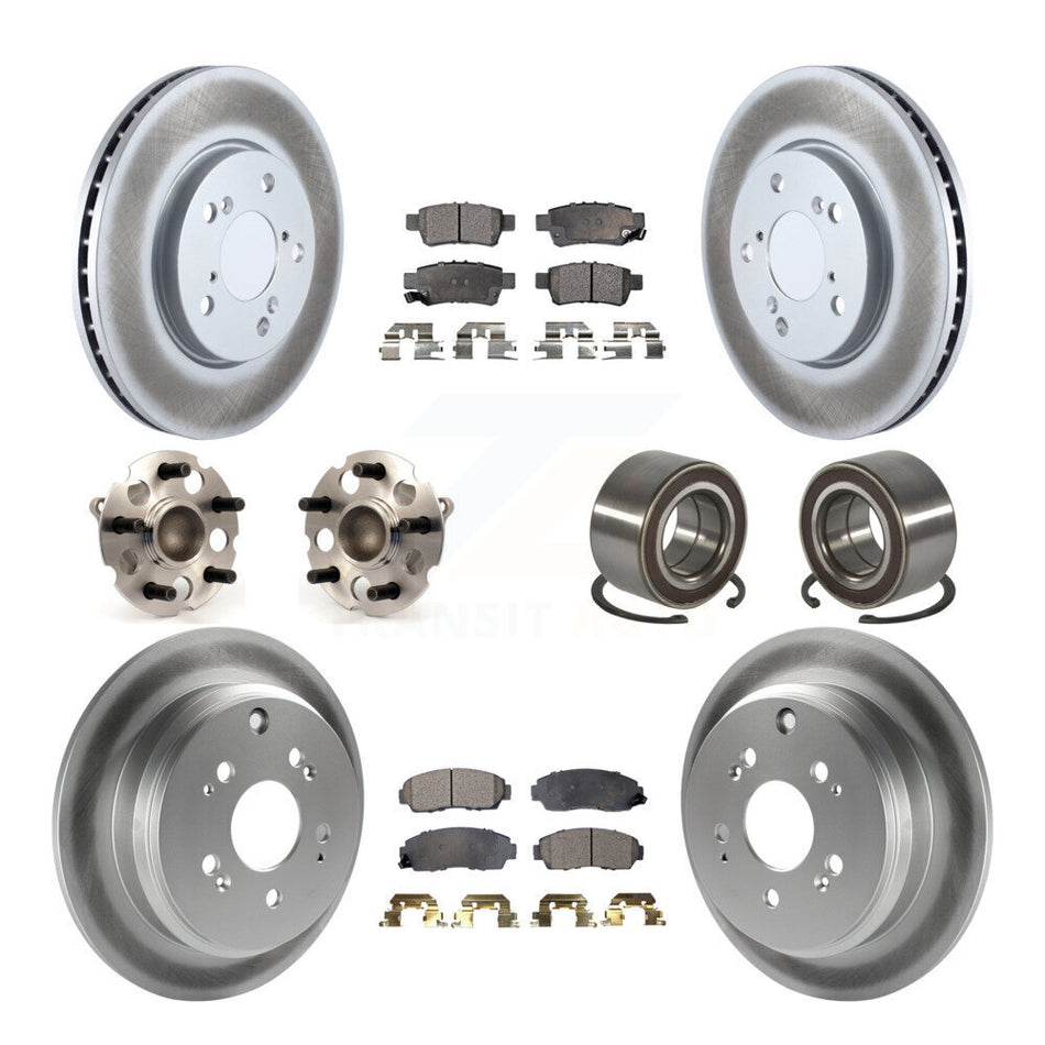 Front Rear Wheel Hub Bearings Assembly Coated Disc Brake Rotors And Ceramic Pads Kit (10Pc) For 2005-2010 Honda Odyssey KBB-108400
