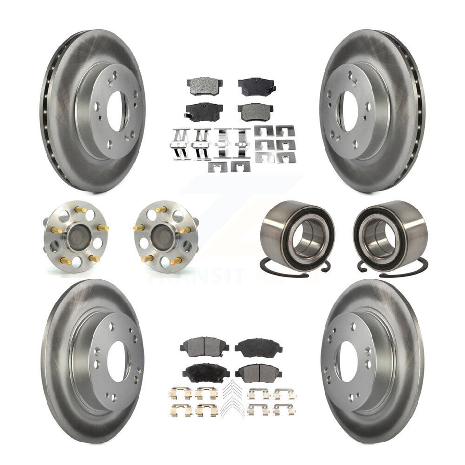 Front Rear Wheel Hub Bearings Assembly Coated Disc Brake Rotors And Ceramic Pads Kit (10Pc) For Honda Civic KBB-108401