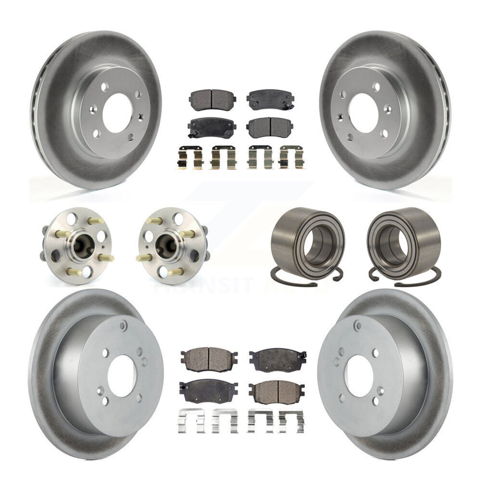 Front Rear Wheel Hub Bearings Assembly Coated Disc Brake Rotors And Ceramic Pads Kit (10Pc) For Hyundai Accent Kia Rio Rio5 KBB-108402