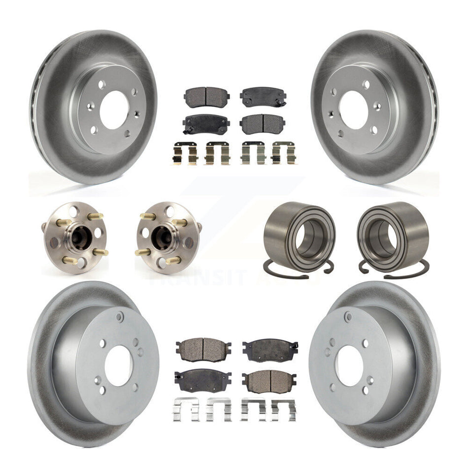 Front Rear Wheel Hub Bearings Assembly Coated Disc Brake Rotors And Ceramic Pads Kit (10Pc) For Hyundai Accent Kia Rio Rio5 Non-ABS KBB-108404