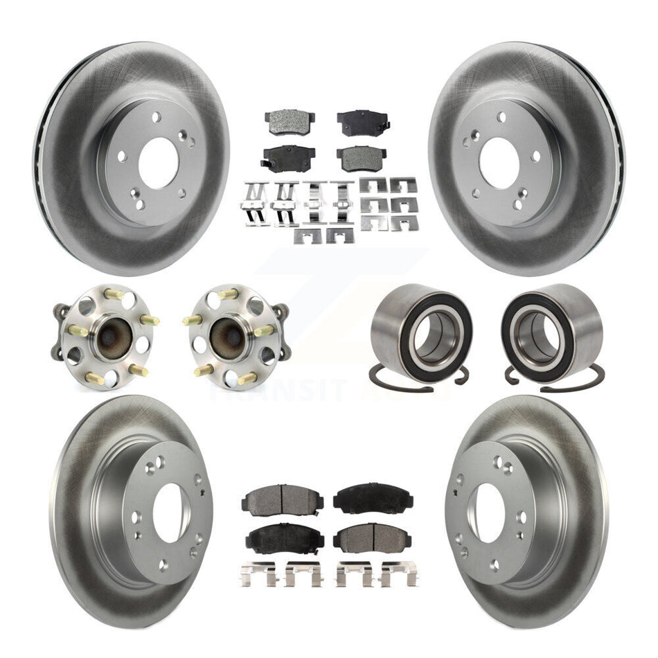 Front Rear Wheel Hub Bearings Assembly Coated Disc Brake Rotors And Ceramic Pads Kit (10Pc) For 2004-2008 Acura TSX KBB-108408
