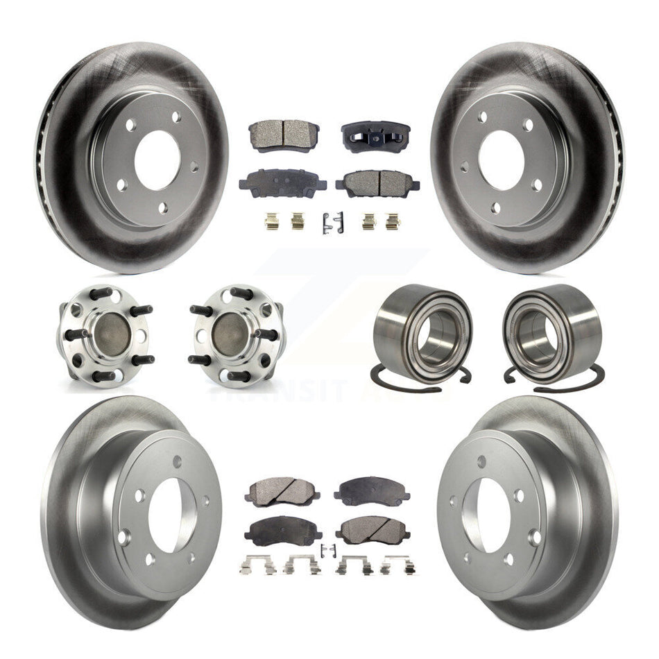 Front Rear Wheel Hub Bearings Assembly Coated Disc Brake Rotors And Ceramic Pads Kit (10Pc) For Dodge Caliber KBB-108411