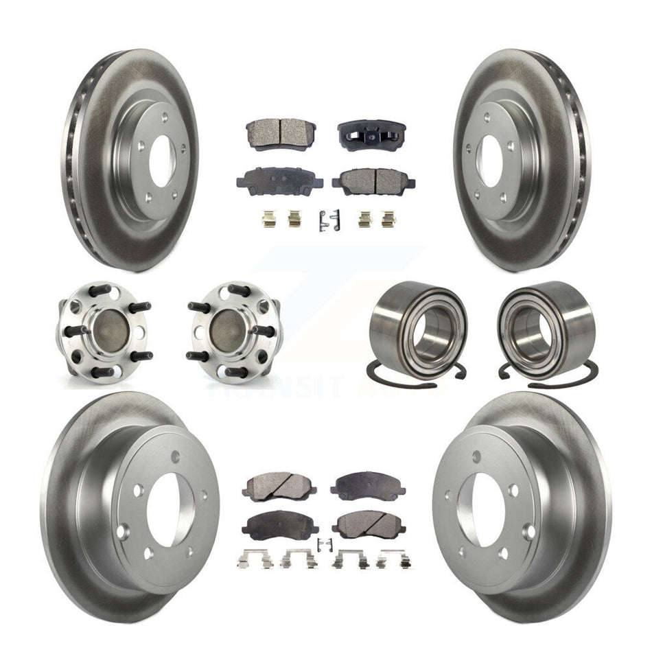 Front Rear Wheel Hub Bearings Assembly Coated Disc Brake Rotors And Ceramic Pads Kit (10Pc) For 2007 Dodge Caliber FWD with Drum rear brakes Non-ABS With 294mm Diameter Rotor KBB-108412
