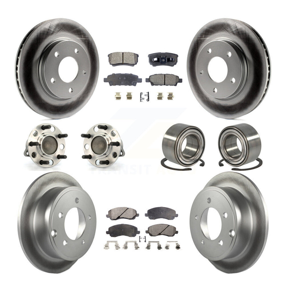 Front Rear Wheel Hub Bearings Assembly Coated Disc Brake Rotors And Ceramic Pads Kit (10Pc) For Dodge Caliber KBB-108413