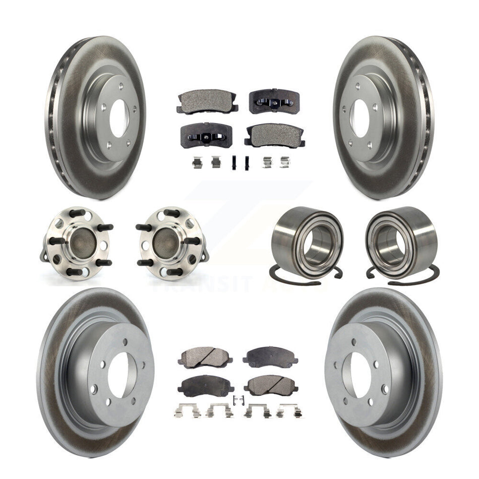 Front Rear Wheel Hub Bearings Assembly Coated Disc Brake Rotors And Ceramic Pads Kit (10Pc) For Jeep Patriot Compass With 302mm Diameter Rotor FWD KBB-108415