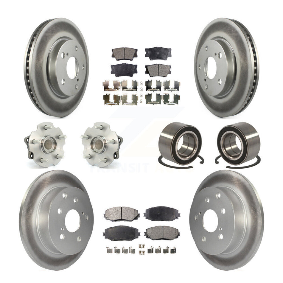 Front Rear Wheel Hub Bearings Assembly Coated Disc Brake Rotors And Ceramic Pads Kit (10Pc) For 2010 Lexus HS250h KBB-108455