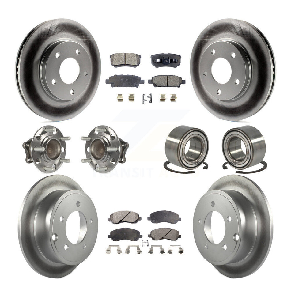 Front Rear Wheel Hub Bearings Assembly Coated Disc Brake Rotors And Ceramic Pads Kit (10Pc) For 2008-2009 Mitsubishi Lancer DE with FWD Non-ABS KBB-108456