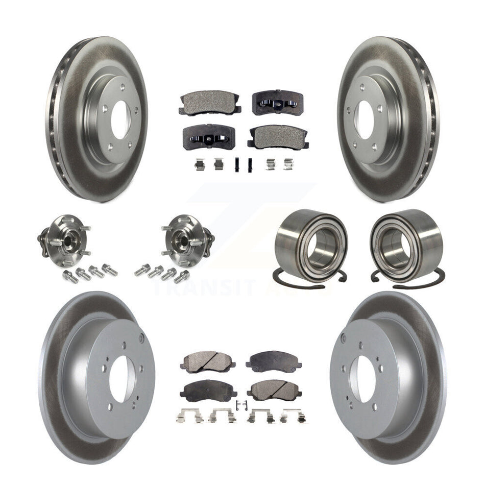 Front Rear Wheel Hub Bearings Assembly Coated Disc Brake Rotors And Ceramic Pads Kit (10Pc) For Mitsubishi Outlander Without 7 Passenger Seating KBB-108461