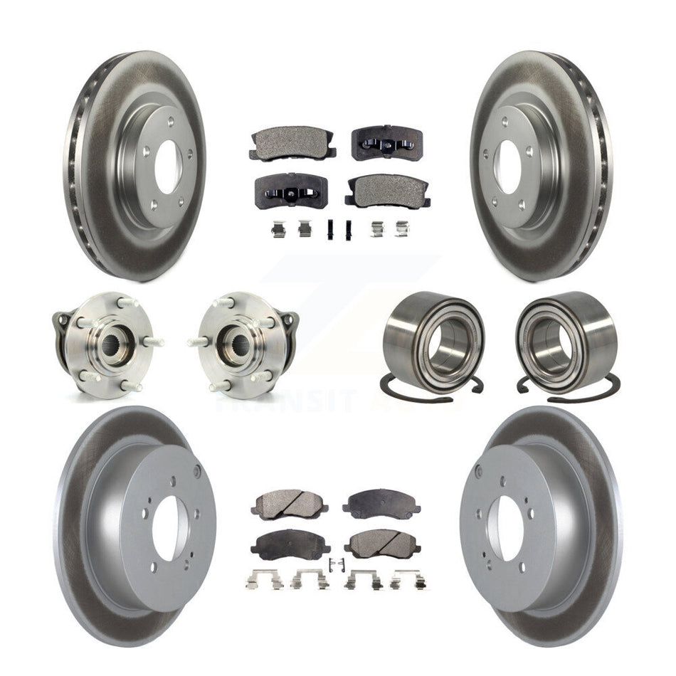 Front Rear Wheel Hub Bearings Assembly Coated Disc Brake Rotors And Ceramic Pads Kit (10Pc) For Mitsubishi Outlander With 7 Passenger Seating KBB-108463
