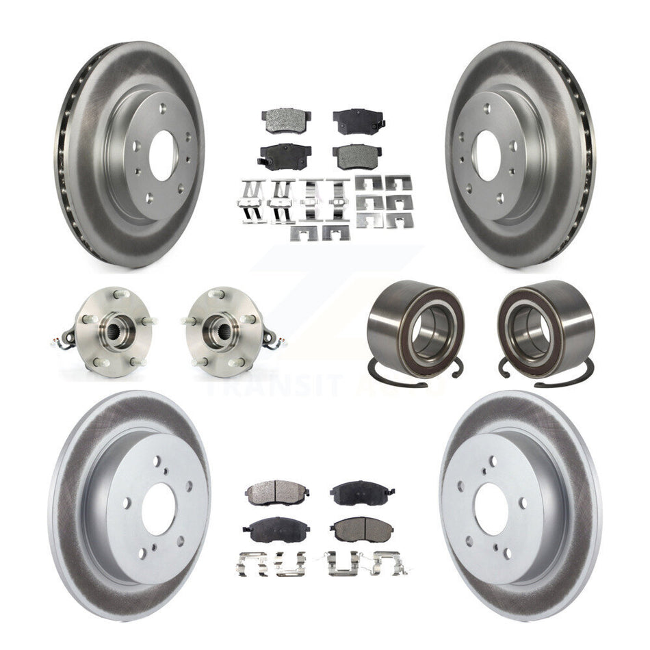 Front Rear Wheel Hub Bearings Assembly Coated Disc Brake Rotors And Ceramic Pads Kit (10Pc) For 2007-2013 Suzuki SX4 AWD KBB-108465