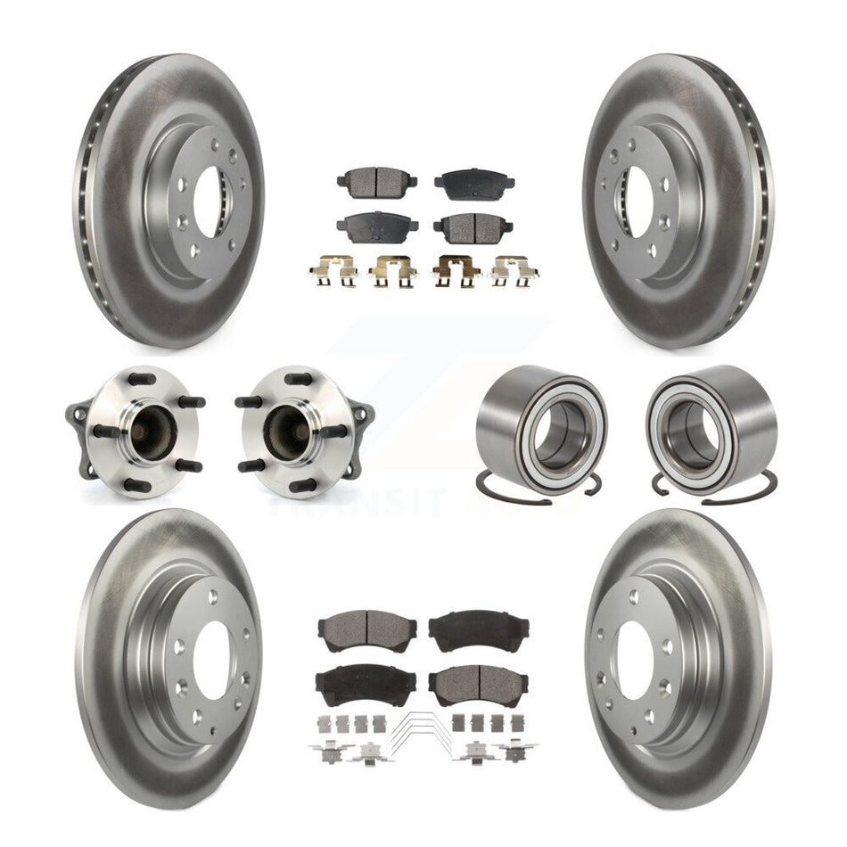 Front Rear Wheel Hub Bearings Assembly Coated Disc Brake Rotors And Ceramic Pads Kit (10Pc) For 2009-2013 Mazda 6 3.7L KBB-108480
