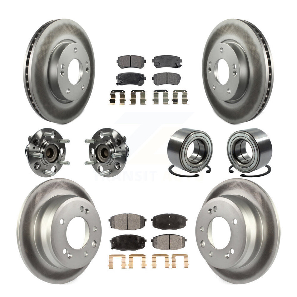 Front Rear Wheel Hub Bearings Assembly Coated Disc Brake Rotors And Ceramic Pads Kit (10Pc) For 2010 Hyundai Elantra Hatchback with Non-ABS KBB-108481