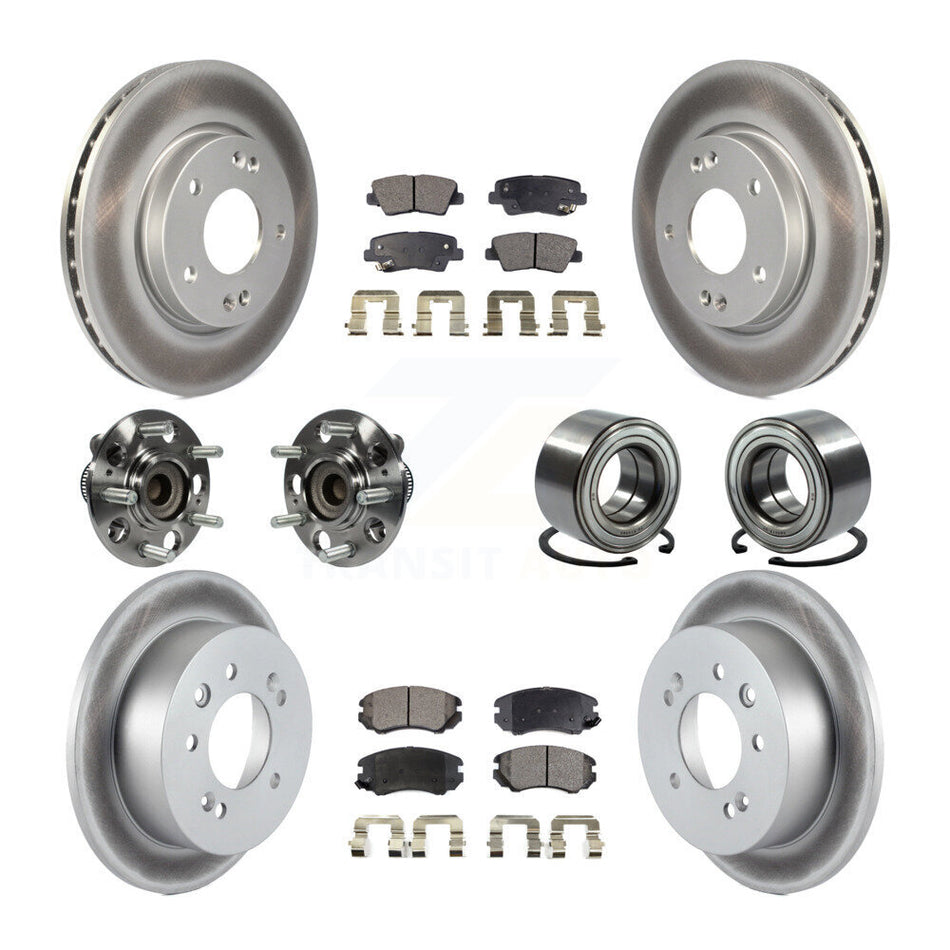 Front Rear Wheel Hub Bearings Assembly Coated Disc Brake Rotors And Ceramic Pads Kit (10Pc) For 2010 Hyundai Elantra Sedan with Non-ABS From 03 23 10 KBB-108482