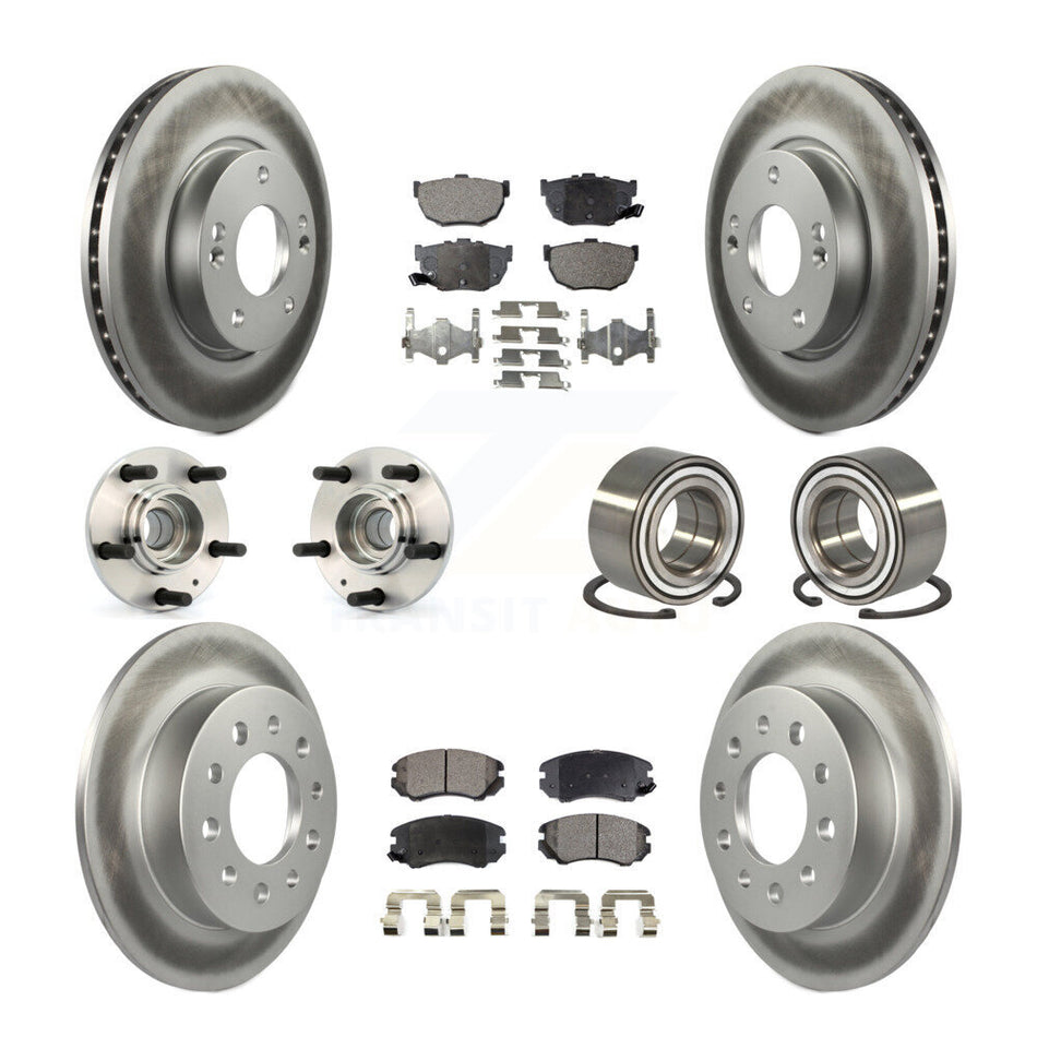 Front Rear Wheel Hub Bearings Assembly Coated Disc Brake Rotors And Ceramic Pads Kit (10Pc) For Hyundai Tiburon KBB-108485