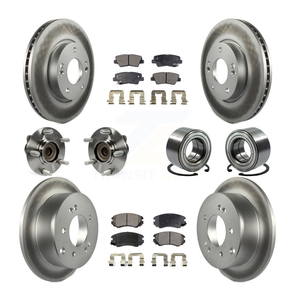 Front Rear Wheel Hub Bearings Assembly Coated Disc Brake Rotors And Ceramic Pads Kit (10Pc) For 2012-2013 Kia Soul KBB-108501