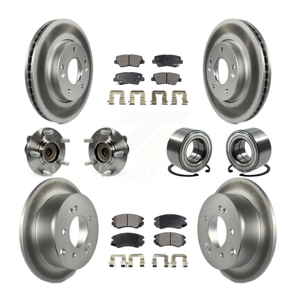 Front Rear Wheel Hub Bearings Assembly Coated Disc Brake Rotors And Ceramic Pads Kit (10Pc) For Kia Soul KBB-108503