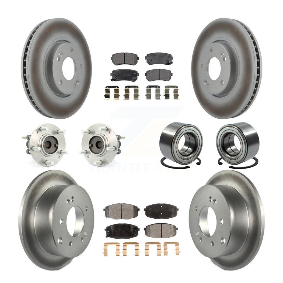 Front Rear Wheel Hub Bearings Assembly Coated Disc Brake Rotors And Ceramic Pads Kit (10Pc) For Kia Forte Koup Forte5 KBB-108508