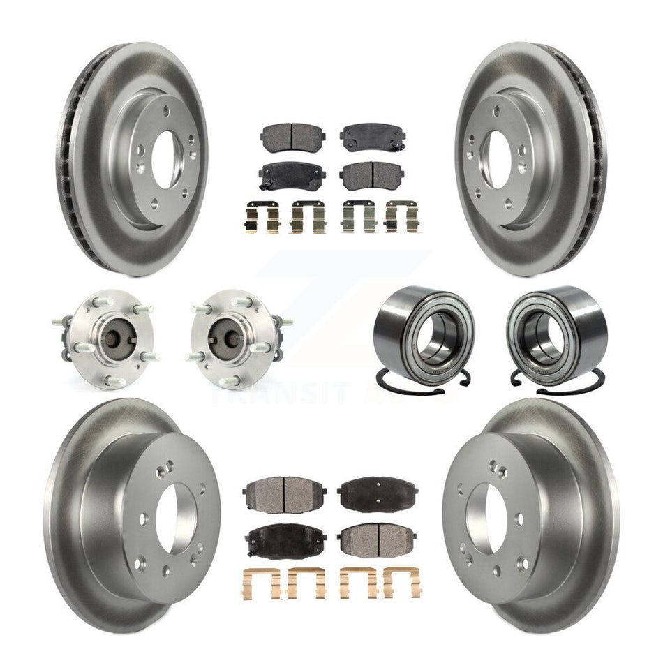 Front Rear Wheel Hub Bearings Assembly Coated Disc Brake Rotors And Ceramic Pads Kit (10Pc) For Kia Forte Koup Forte5 KBB-108509
