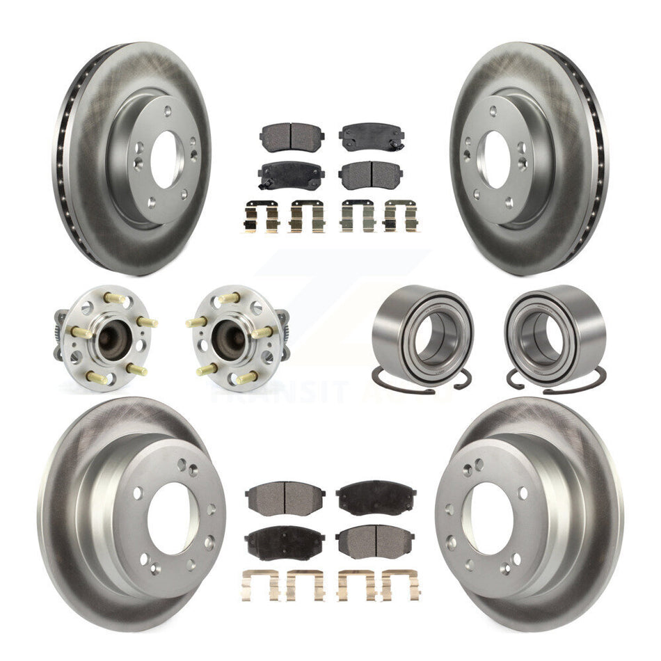 Front Rear Wheel Hub Bearings Assembly Coated Disc Brake Rotors And Ceramic Pads Kit (10Pc) For Hyundai Tucson Kia Sportage FWD KBB-108511