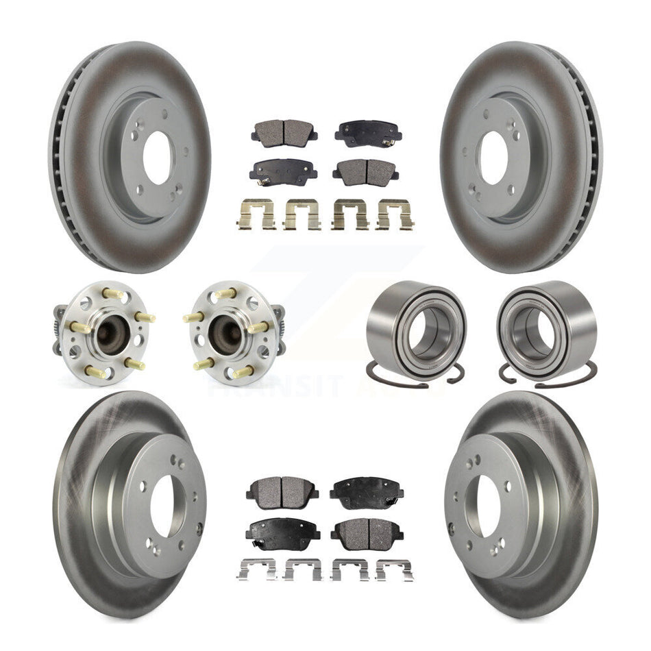Front Rear Wheel Hub Bearings Assembly Coated Disc Brake Rotors And Ceramic Pads Kit (10Pc) For Hyundai Sonata Kia Optima KBB-108515