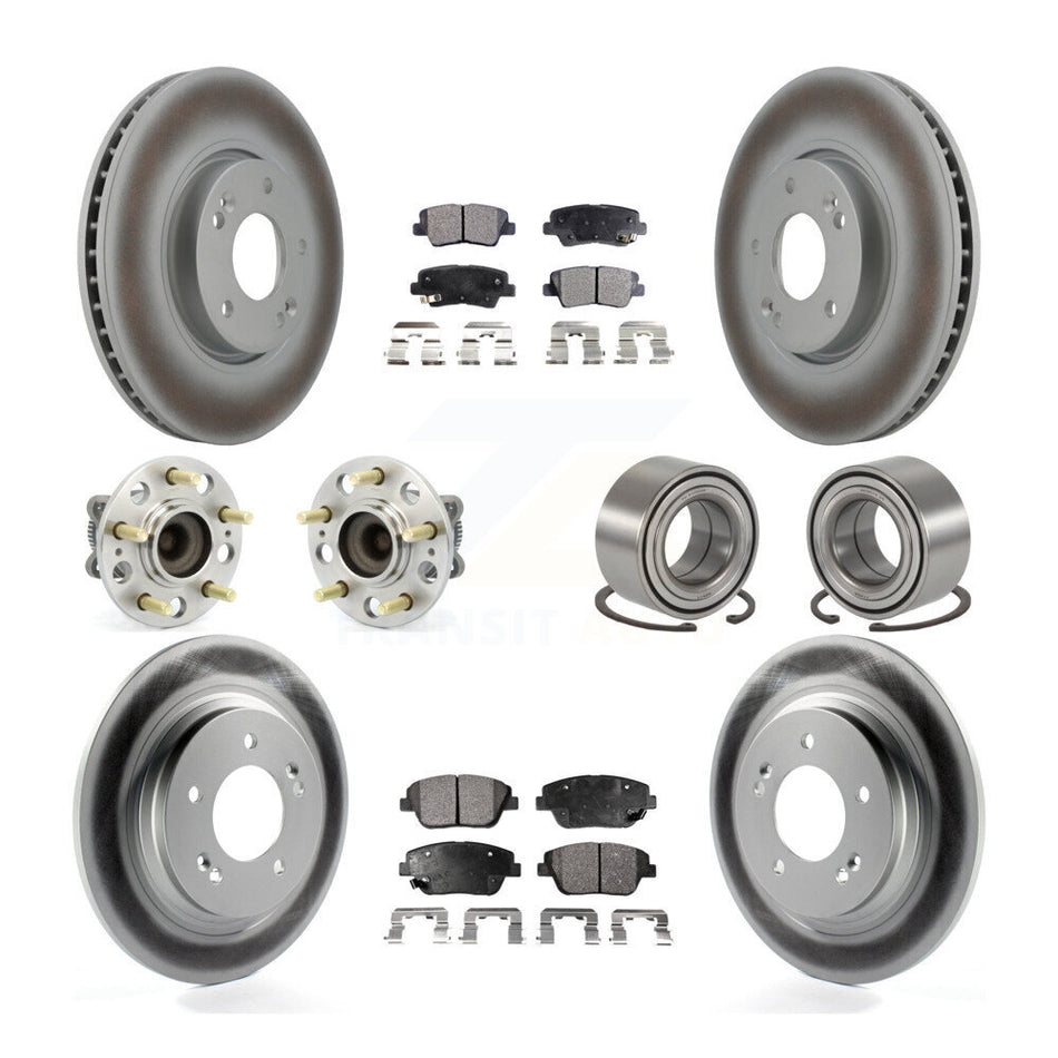 Front Rear Wheel Hub Bearings Assembly Coated Disc Brake Rotors And Ceramic Pads Kit (10Pc) For 2013 Kia Optima 2.4L With Electric Parking KBB-108516
