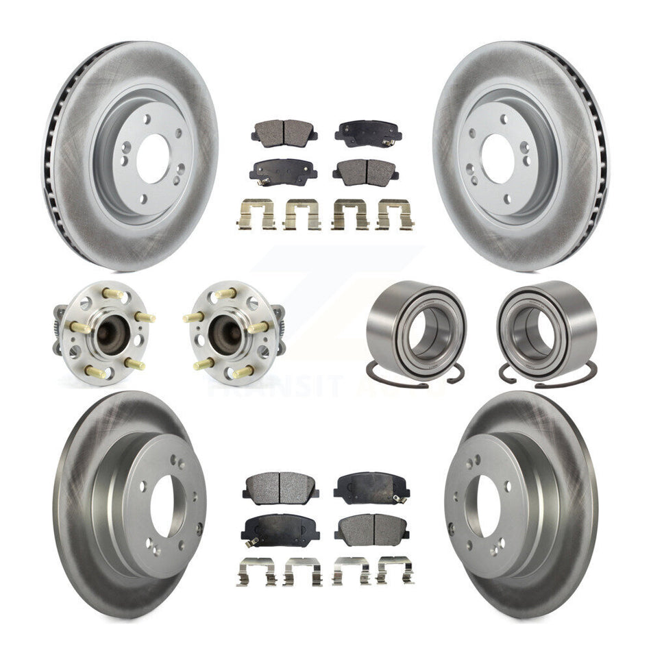 Front Rear Wheel Hub Bearings Assembly Coated Disc Brake Rotors And Ceramic Pads Kit (10Pc) For Kia Optima 2.0L KBB-108519