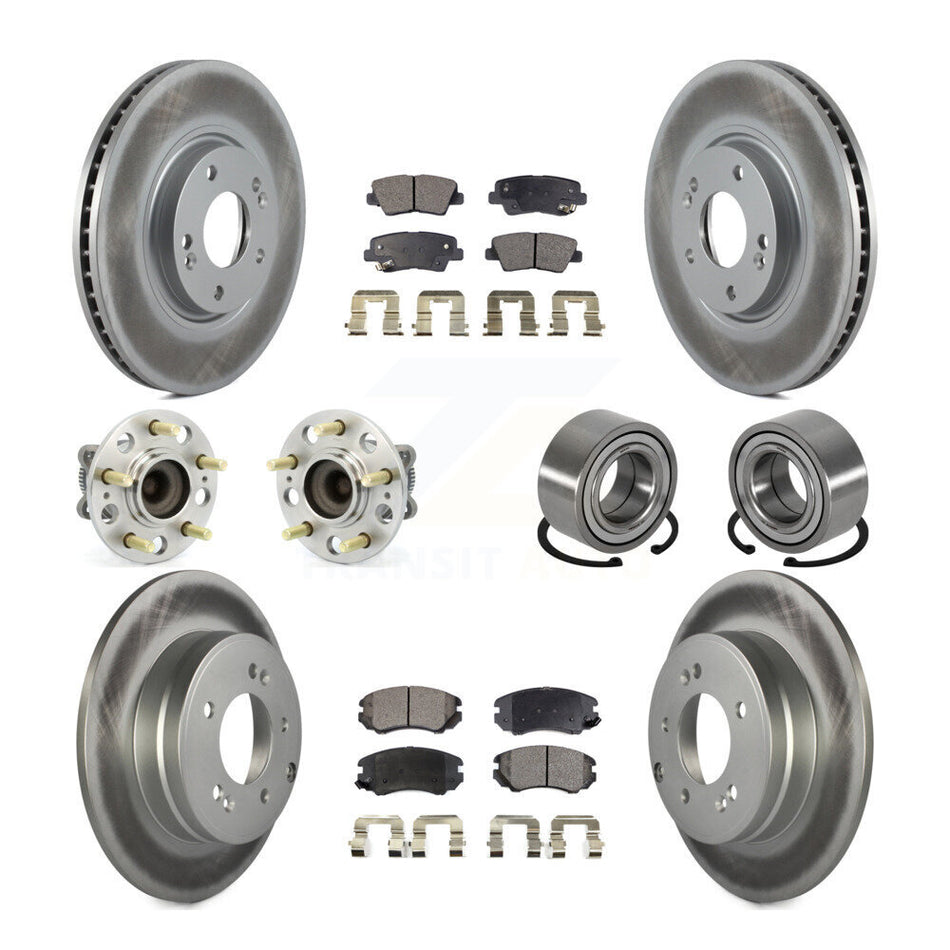 Front Rear Wheel Hub Bearings Assembly Coated Disc Brake Rotors And Ceramic Pads Kit (10Pc) For 2011 Hyundai Azera KBB-108523