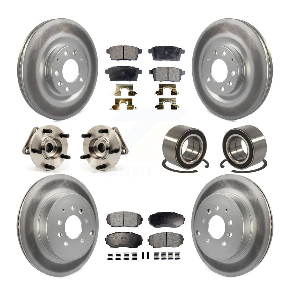 Front Rear Wheel Hub Bearings Assembly Coated Disc Brake Rotors And Ceramic Pads Kit (10Pc) For 2007-2015 Mazda CX-9 AWD KBB-108535