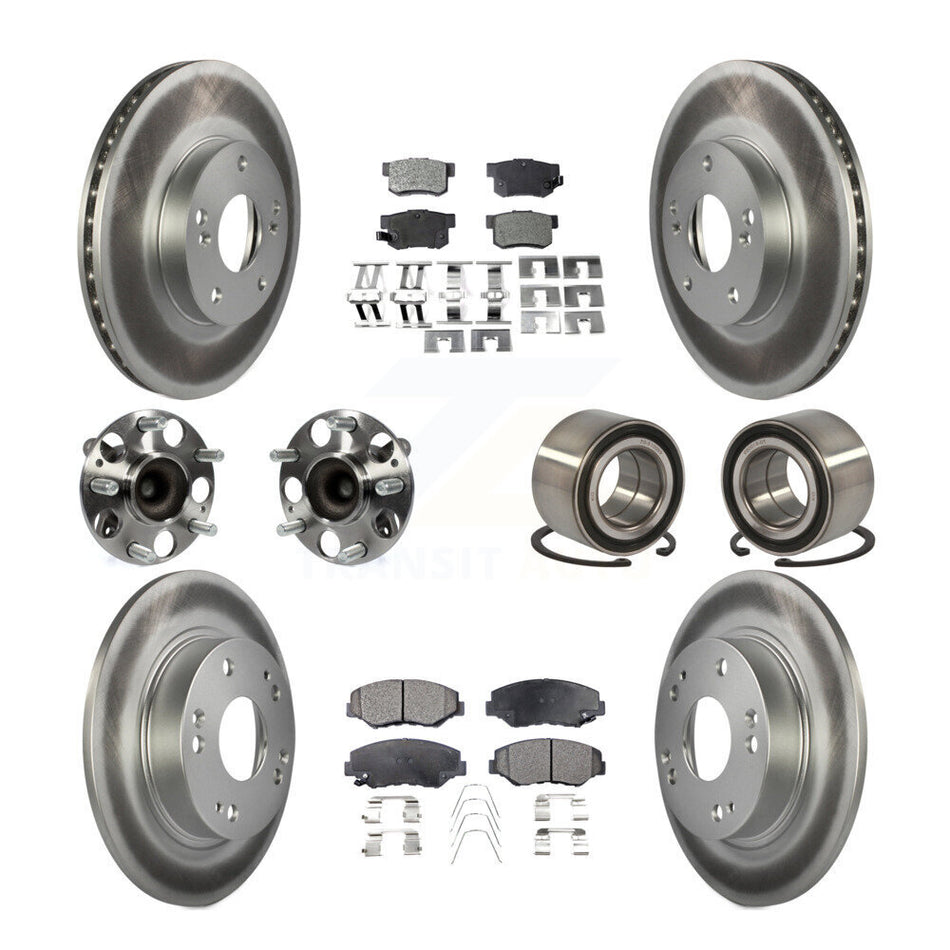 Front Rear Wheel Hub Bearings Assembly Coated Disc Brake Rotors And Ceramic Pads Kit (10Pc) For Honda Civic KBB-108536