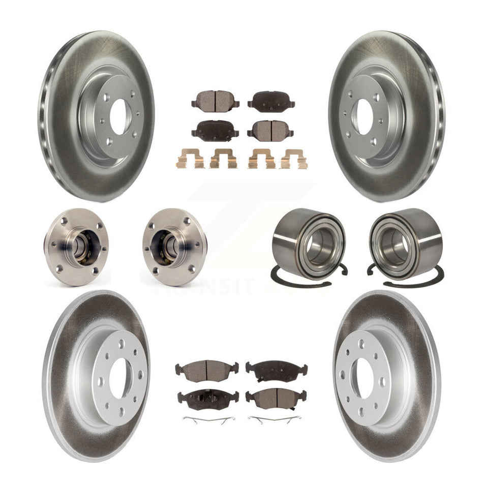 Front Rear Wheel Hub Bearings Assembly Coated Disc Brake Rotors And Ceramic Pads Kit (10Pc) For Fiat 500 KBB-108548