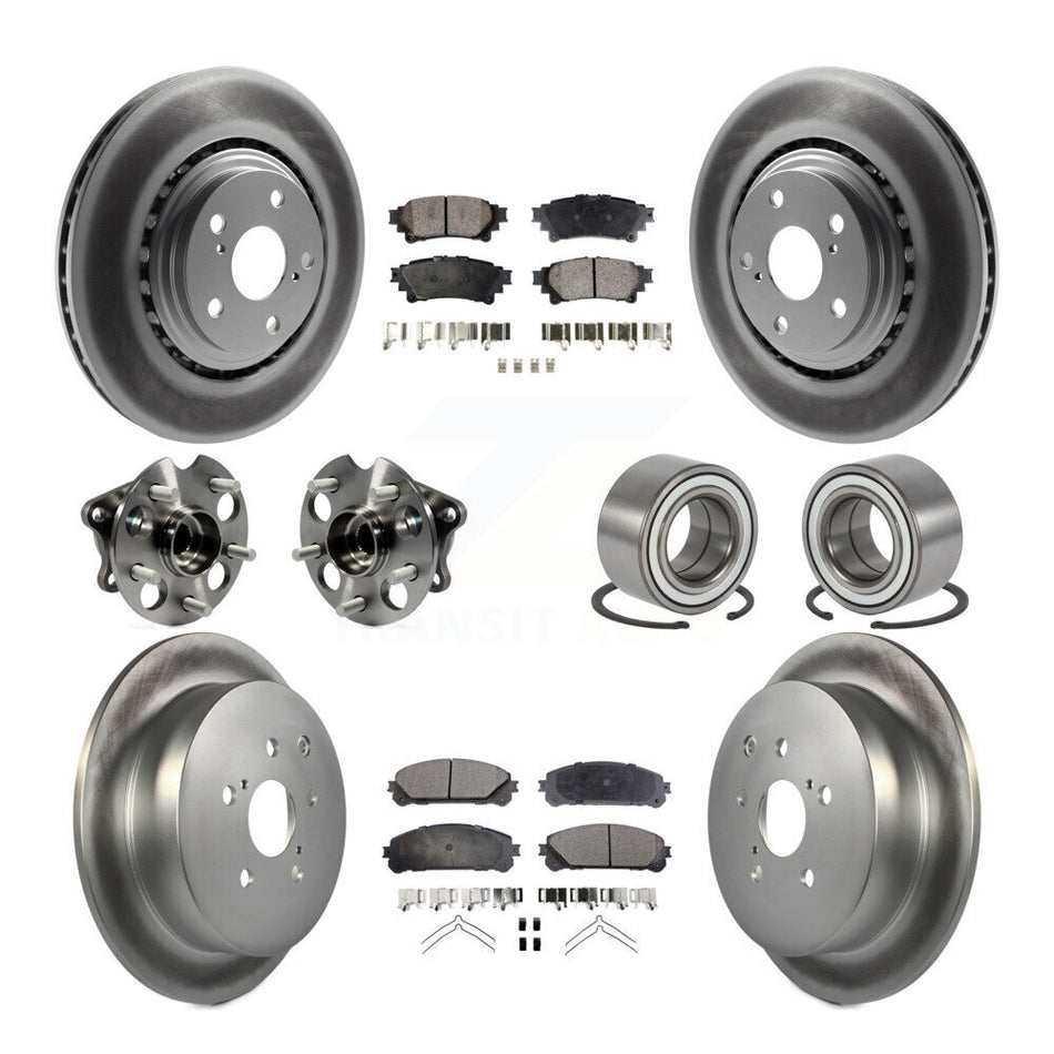 Front Rear Wheel Hub Bearings Assembly Coated Disc Brake Rotors And Ceramic Pads Kit (10Pc) For 2011-2020 Toyota Sienna AWD KBB-108549